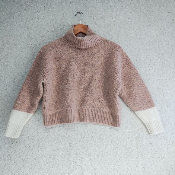Eve Gravel Sweaters - Eve Gravel Sweater Womens L Turtleneck Baby Alpaca Wool Cropped Pink Ribbed Hem